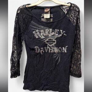 Harley-Davidson Women's Black Lace Sleeve Tee